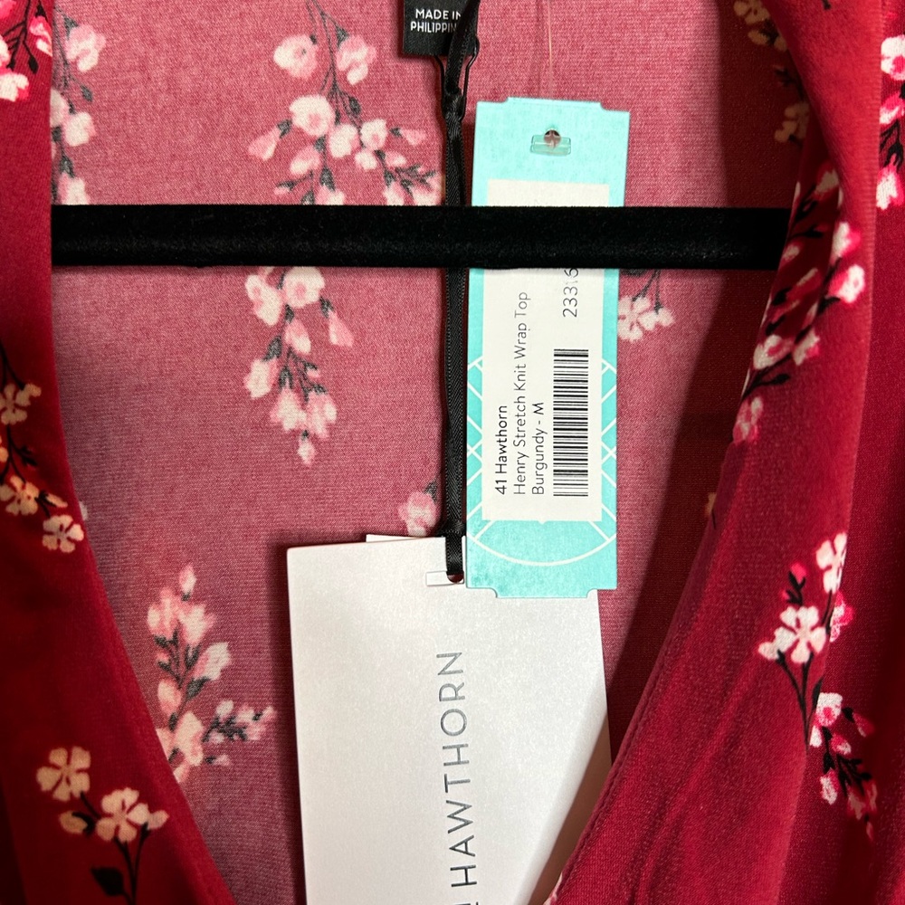 NWT StitchFix 41 Hawthorn Burgundy Floral Wrap Blouse - Picture 2 of 4